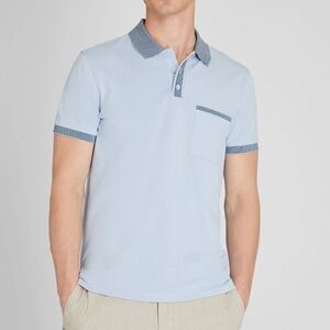 NEW Club Monaco Men’s XL Sky Blue‎ Double Feeder Polo Shirt with Striped Collar